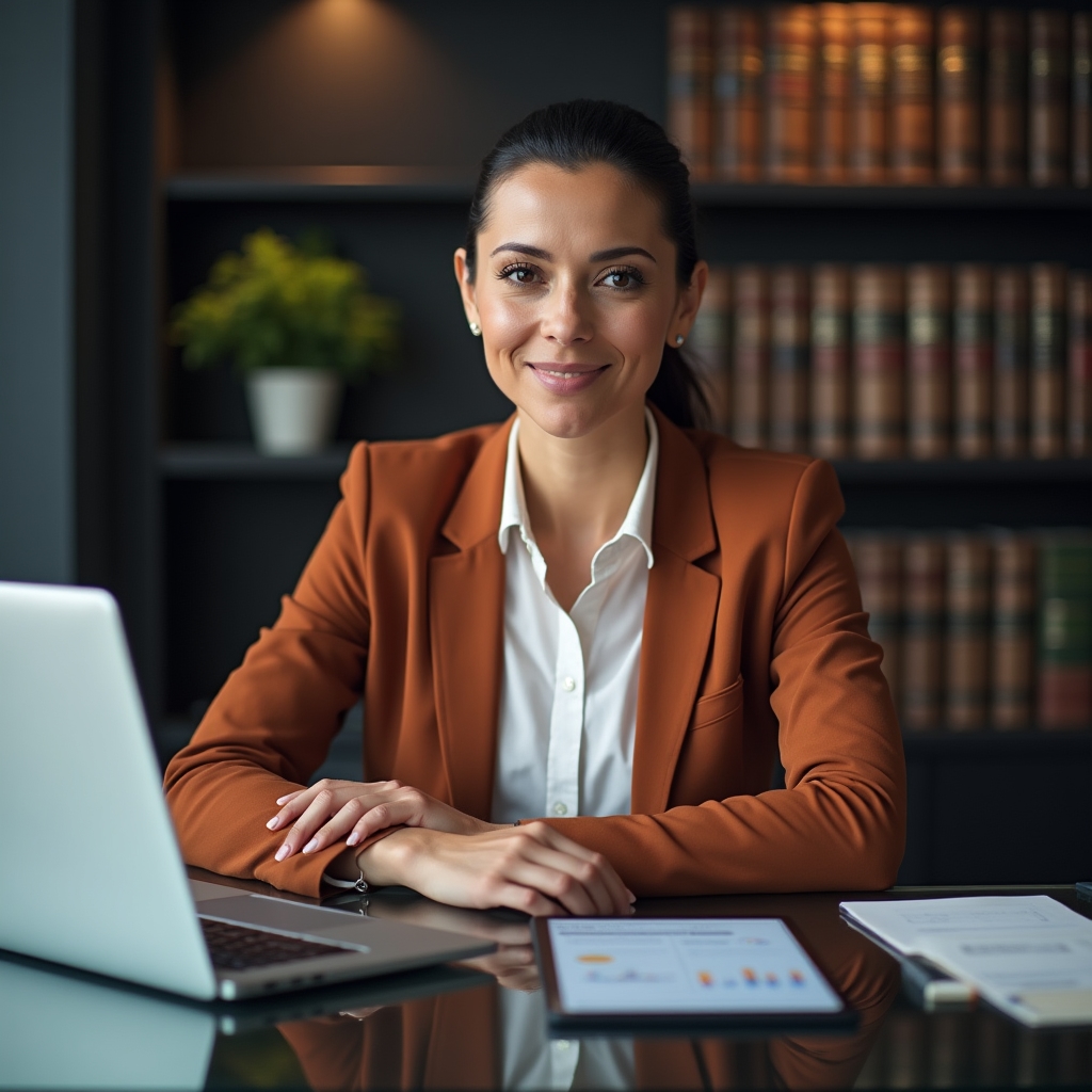 Formatrice esperta di appalti pubblici e procurement, sorridente in ambiente di lavoro moderno